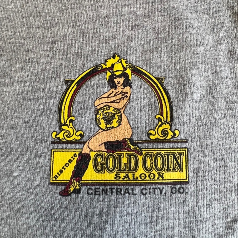 Anvil Gold Coin Saloon Central City Colorado Graphic Tee Mens XL pin up girl - Picture 2 of 6